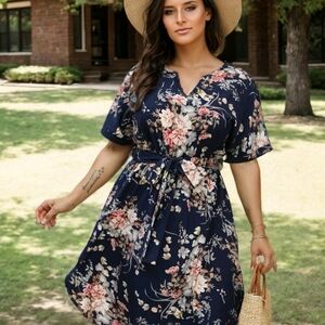 Floral Print Tie Waist Dress